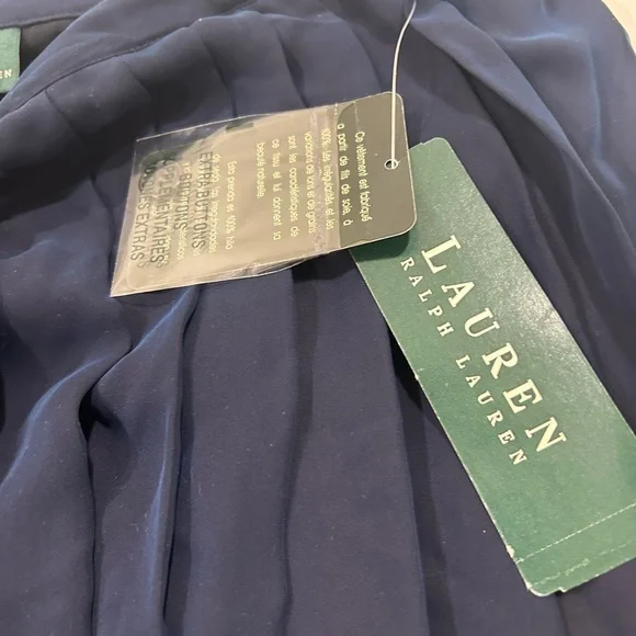 Lauren Ralph Lauren Navy Silk Pleated Skirt Size 16 NWT Romantic Cottagecore Y2K - Picture 2 of 8